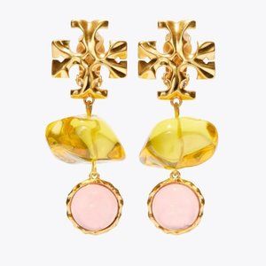 Tory Burch Roxanne Double Drop Papaya Earrings - Brand New